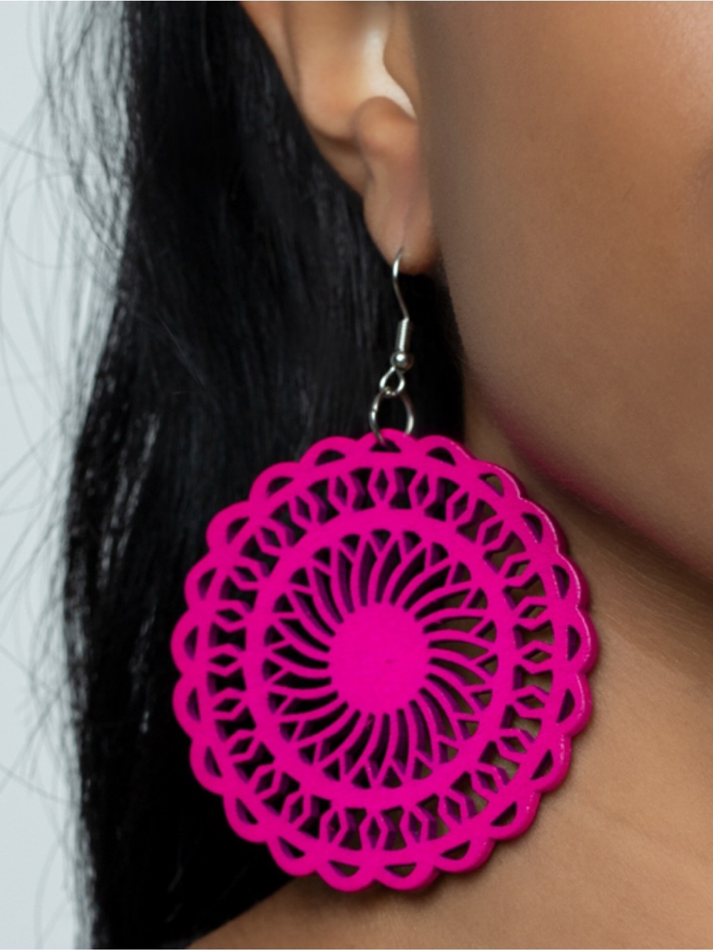 Vibrant Pink Filigree Drop Earrings